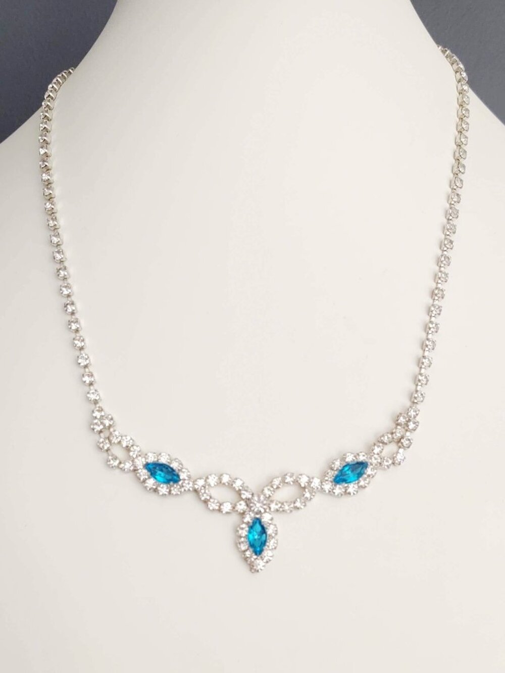 Clear and blue cz necklace